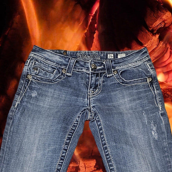 Miss Me Blue Boot Cut Jeans with Rhinestone Fleur-de-Lis - Picture 4 of 7